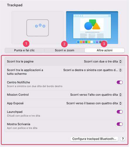modifica le impostazioni del trackpad