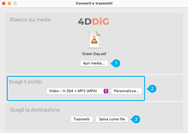 Seleziona il profilo di conversione