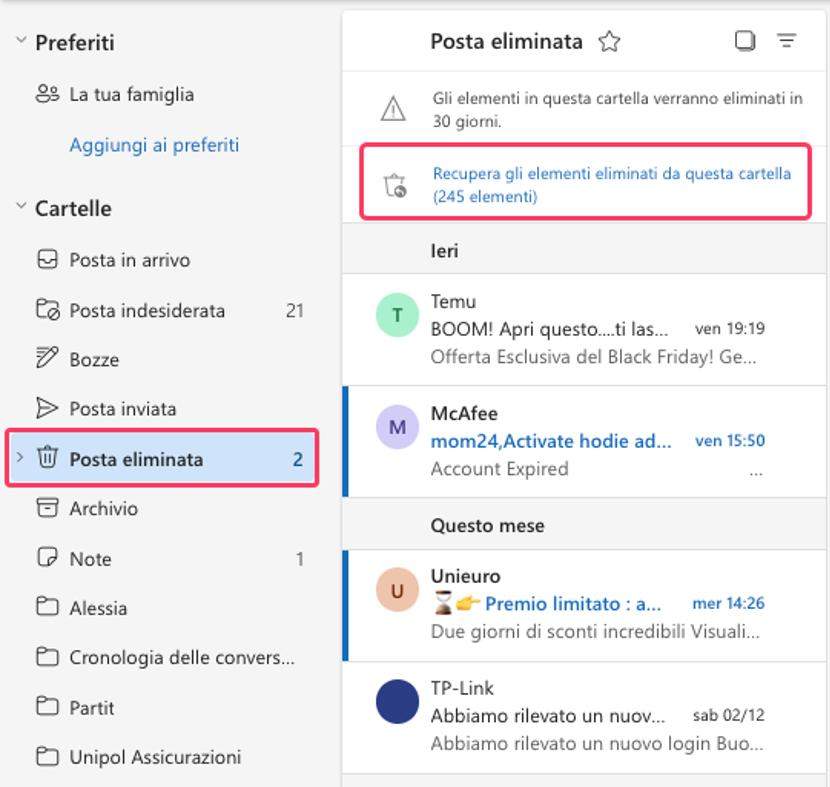 recuperare email cancellate da outlook 4