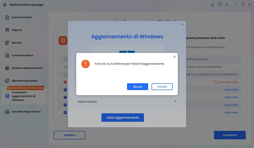 Clicca su Sì per bypassare il TPM