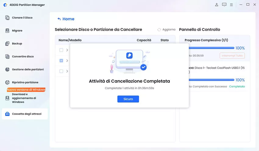 finire di pulire il disco