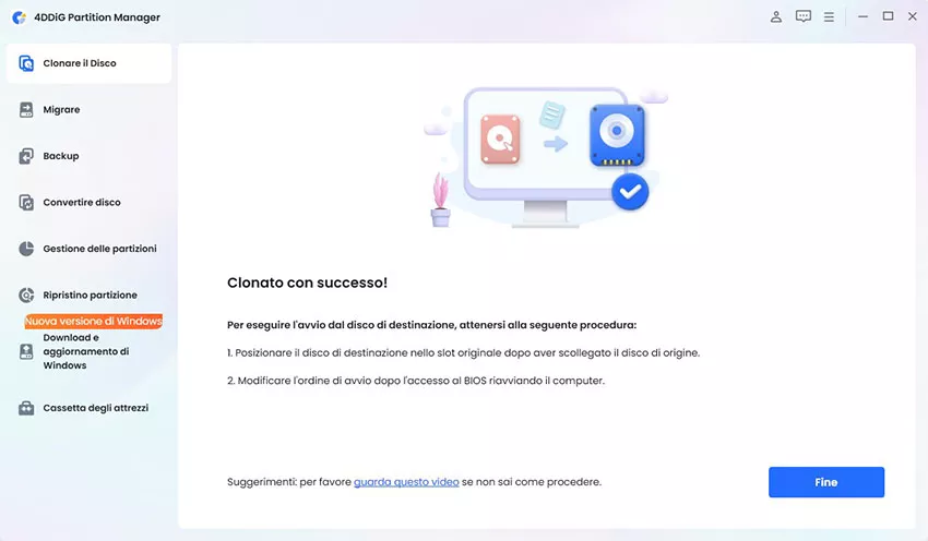 clonato con successo il disco del sistema operativo