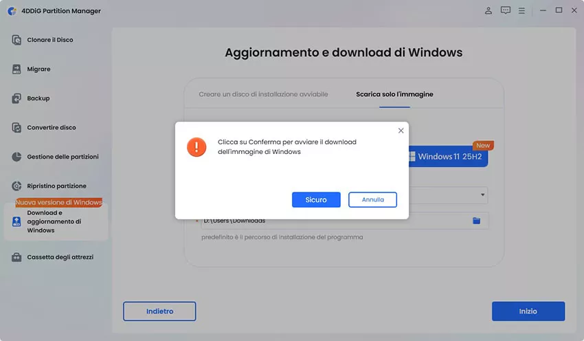 Conferma il download del file ISO di Windows