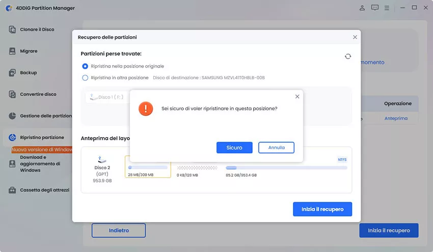 avviare il ripristino della partizione