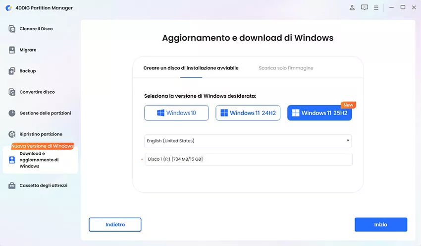 selezionare il disco rigido esterno collegato e fare clic su Avvia