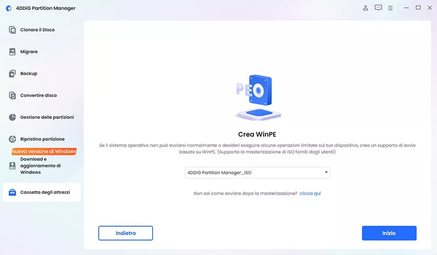 Selezionare il file ISO per creare WinPE