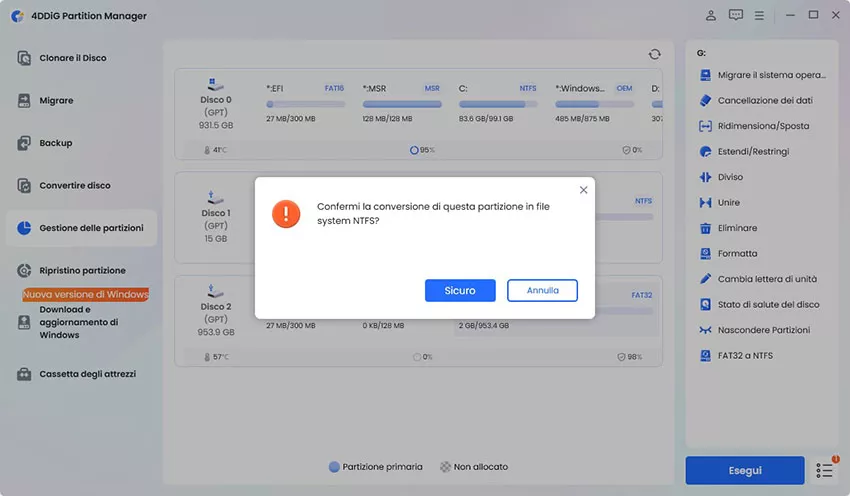 Fai clic su Sì per convertire fat32 in ntfs