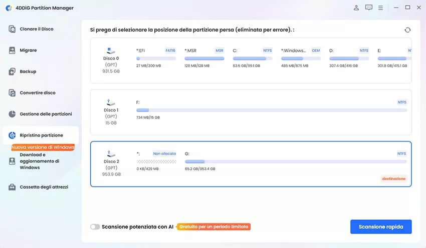 Seleziona il disco da scansionare
