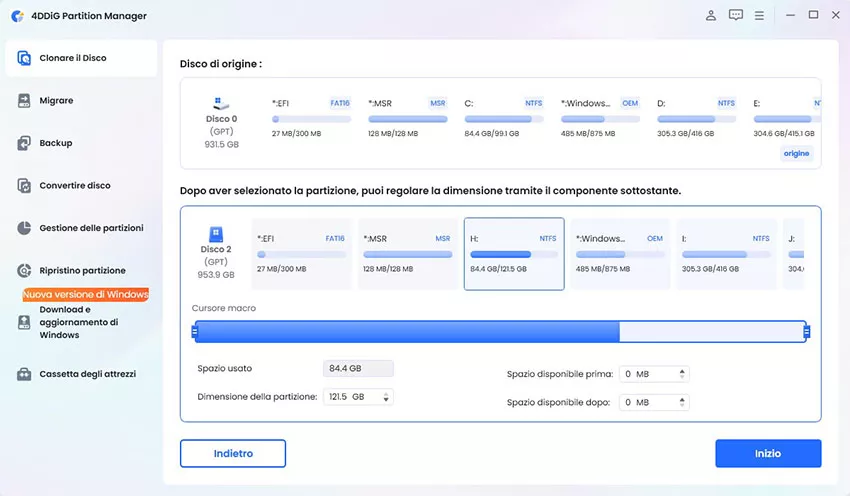 ridimensionare partizione clonata