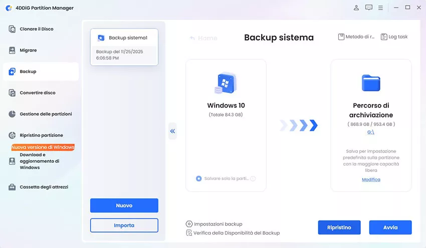 clicca su ripristina