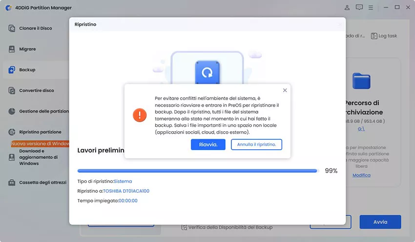 riavviare per ripristinare il sistema