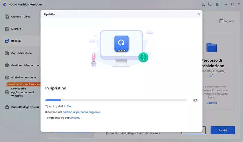 attendere il ripristino del file