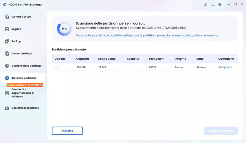 attendere la scansione del disco