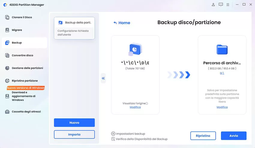 Conferma le informazioni sul backup del disco o della partizione