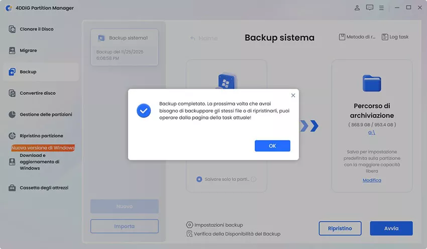 sistema di backup con successo