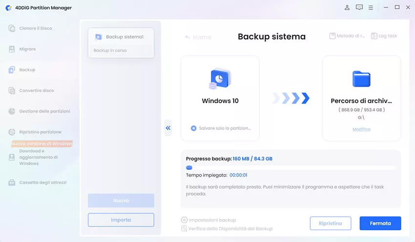 attendere il backup del sistema