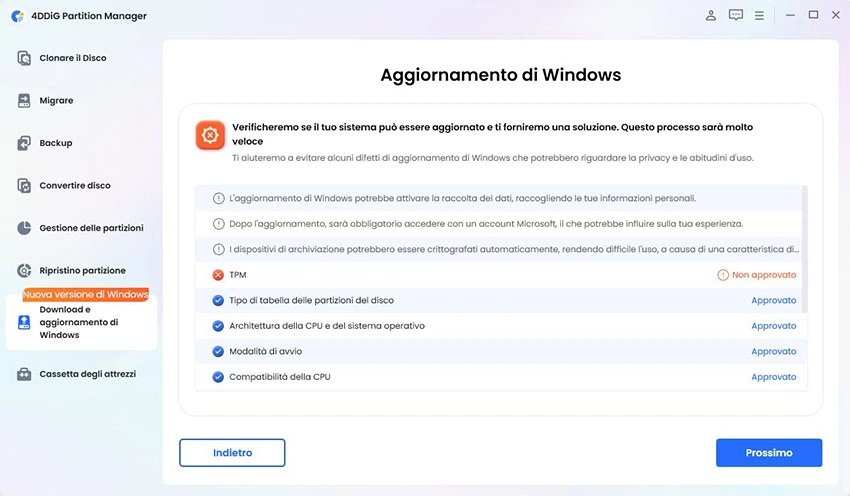 tpm non soddisfa i requisiti clicca su Avanti per ignorare