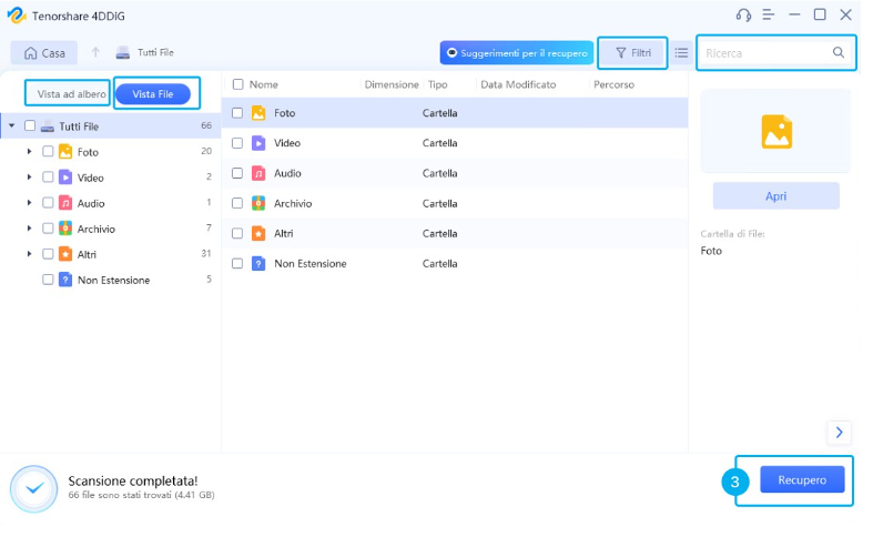 anteprima e recupero dei file