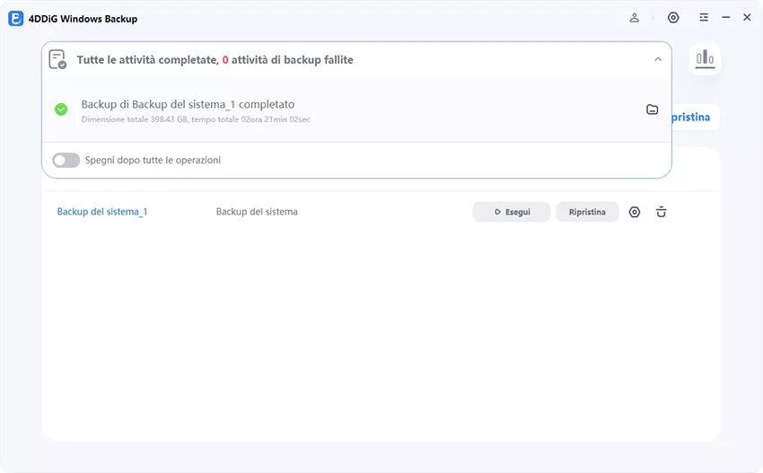 backup del computer eseguito con successo