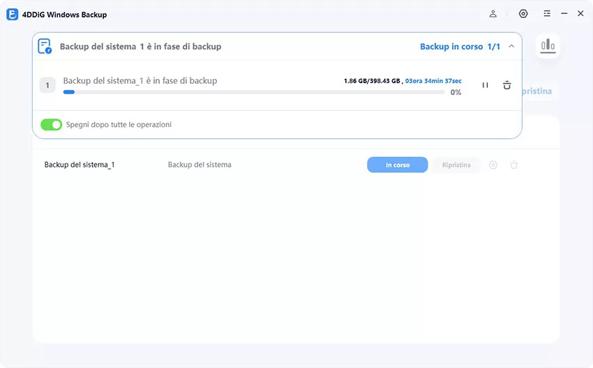 pianificare lo spegnimento dopo il backup