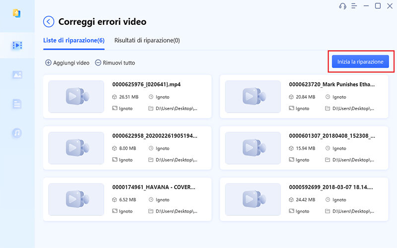 Avvia la riparazione dei video