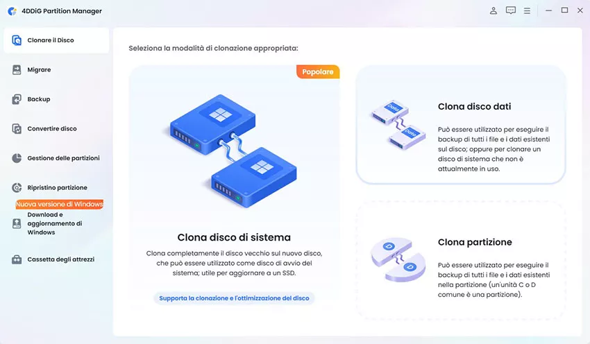 seleziona Clona disco dati