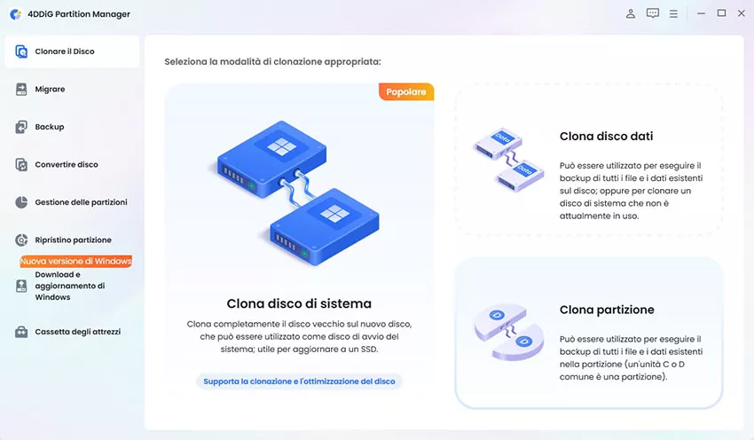 seleziona Clona partizione