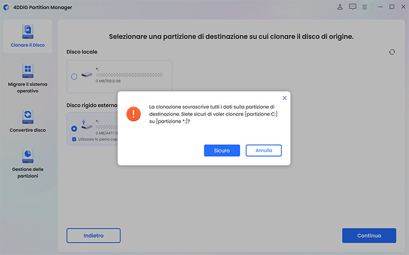 fai clic sul pulsante Sicuro