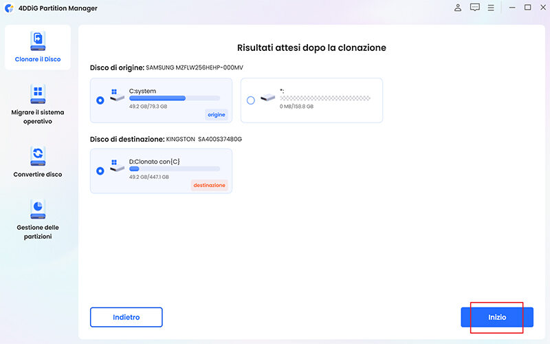 avviare l'operazione di clonazione