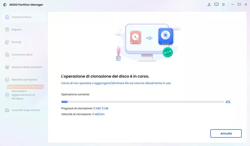 attendere la clonazione della partizione