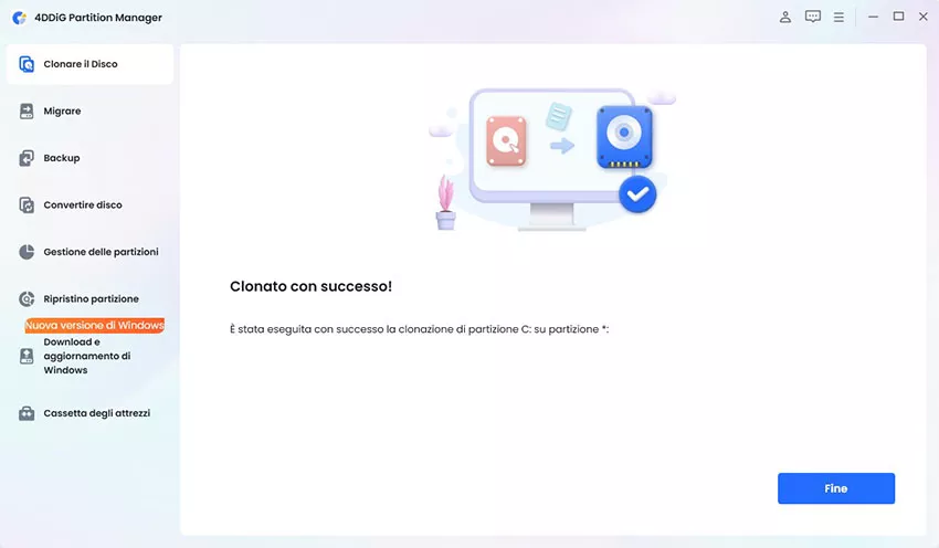 clonato con successo i dati