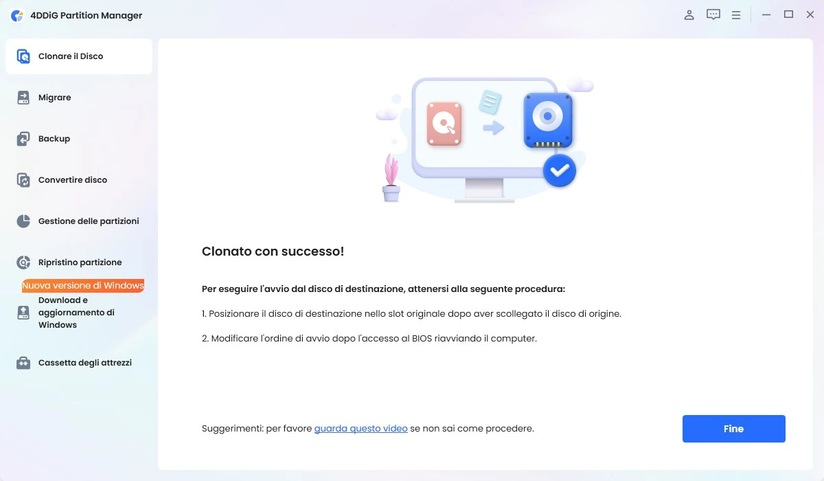 Hai completato con successo la migrazione del tuo sistema operativo