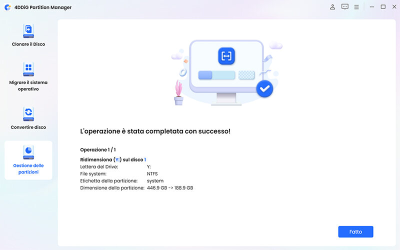 Attendere affinché la dimensione della partizione