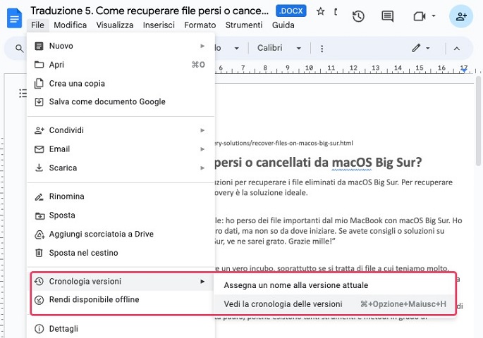 cronologia delle versioni