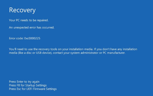 error code 0xc0000225