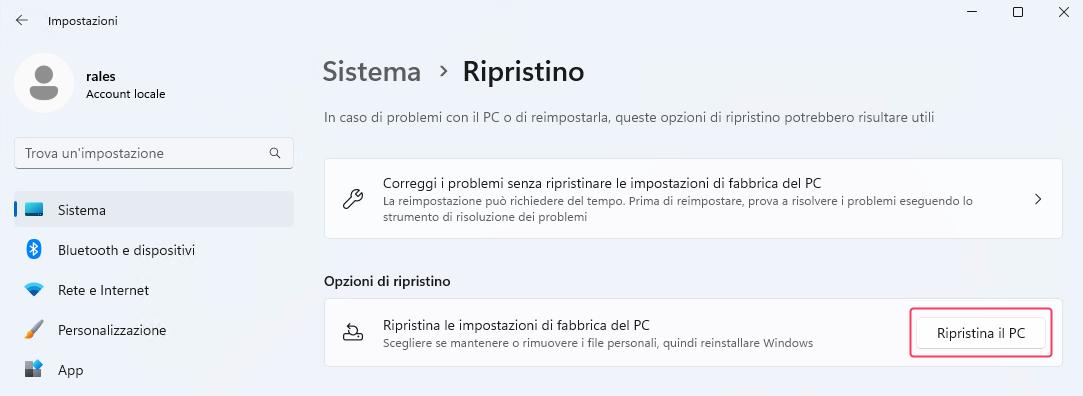ripristina windows 10