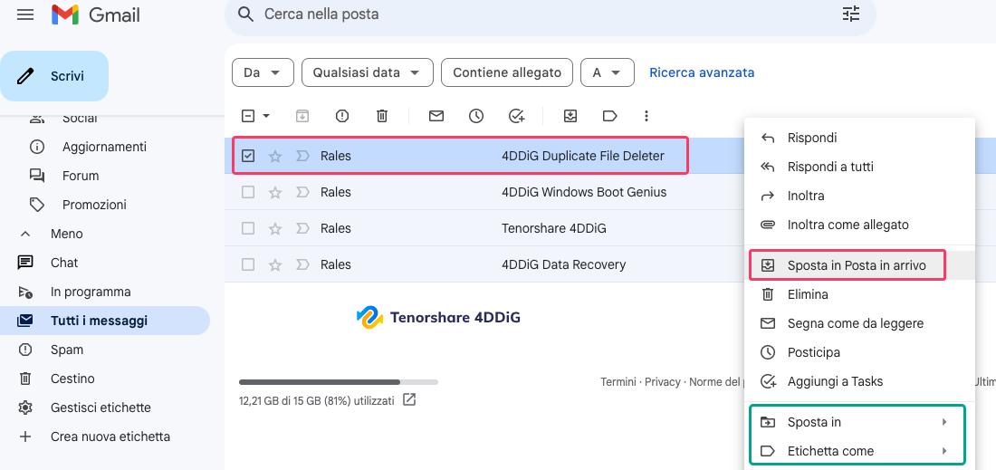 sposta ino posta in arrivo