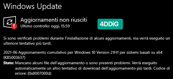 codice errore 0x8007000d