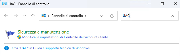Disabilitare il Controllo dell'account utente