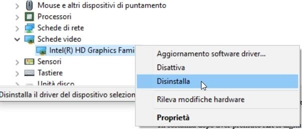 disinstallare la scheda grafica