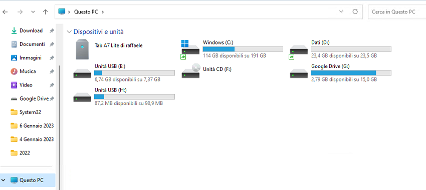 Formatta l’unità esterna