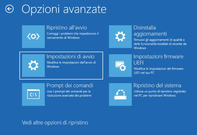 Riavviare in modalità provvisoria
