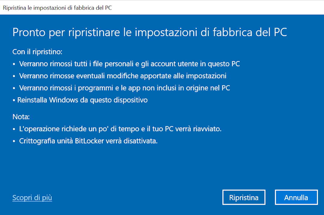 Ripristino del computer portatile Lenovo senza password