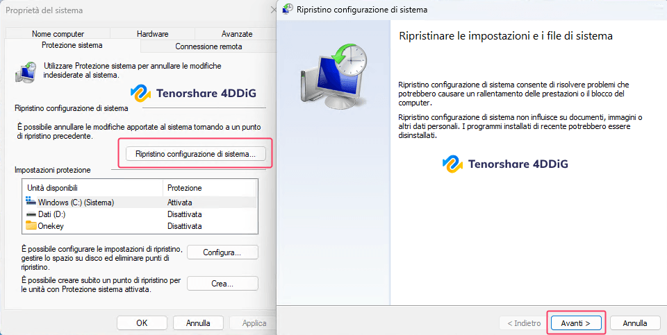 si è verificato un problema durante il ripristino delle impostazioni