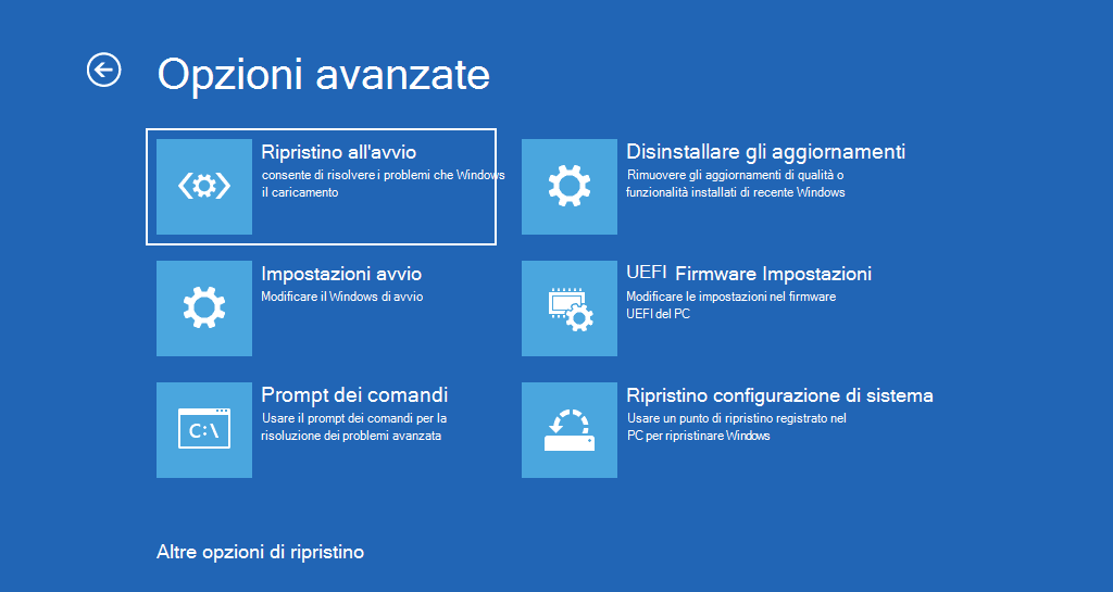 c'è stato un problema durante la reimpostazione del pc