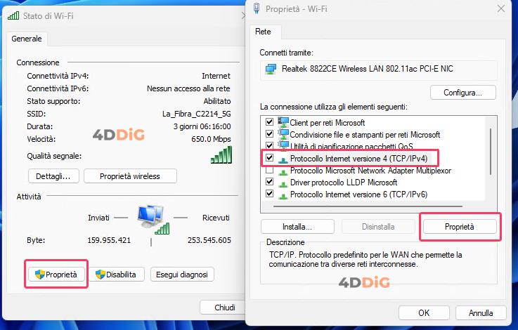 Verifica l'indirizzo IP e la configurazione di rete