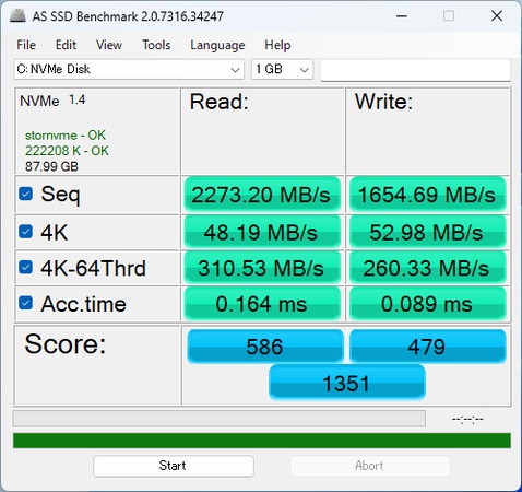 AS SSD Benchmarkの速度測定画面