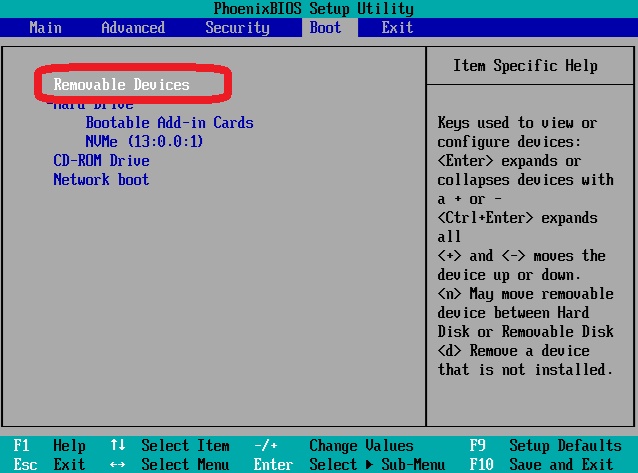 BIOS Boot設定画面でUSB起動メディアを最優先に設定