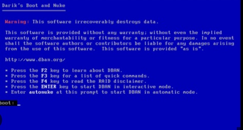 データ消去フリーソフトDBAN起動画面
