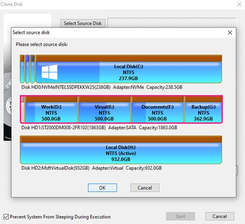 クローン元のディスクを選択